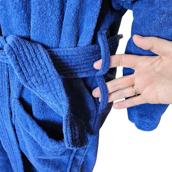 Mens 80s Terrycloth Robe Blue Size S/M Cotton USA Knee Length Pockets Retro - Picture 4 of 8